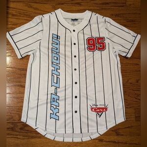 Disney Pixar Cars Pinstripe Baseball Jersey - White/Black/Red/Light Blue - Large